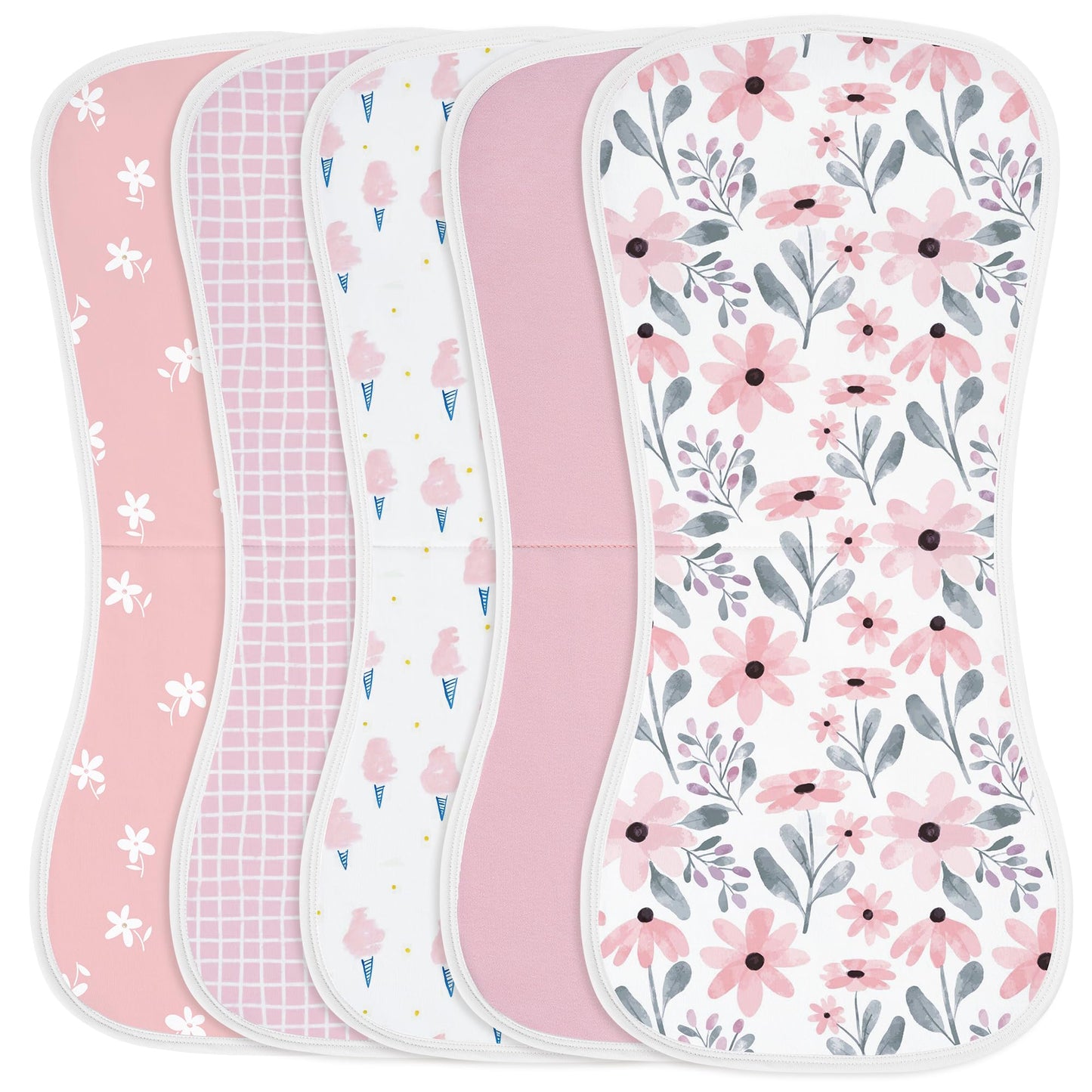 Yoofoss Baby Burp Cloths 5 Pack Burping Cloths for Babies Boys Girls Large 21''X10'' Extra Soft and Absorbent Flowers