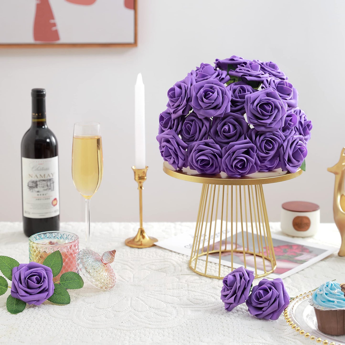 Artificial Flowers Combo, Fake Flowers for DIY Tables Centerpieces Baby Shower Bridal Shower Wedding Bouquet Arrangements Party Candle Holder Cake Decor Flower Home Decorations