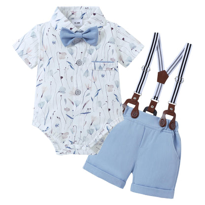 ZOEREA Baby Boy Clothes Suit Infant Short Sleeve Gentleman Outfits Dress Shirt+Bowtie+Suspender Shorts 0-18M