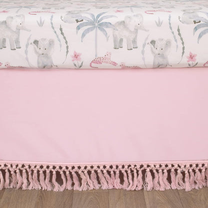 NoJo Tropical Princess Elephant/Jungle Pink and Green 4 Piece Crib Bedding Set - Comforter, Fitted Crib Sheet, Dust Ruffle and Storage