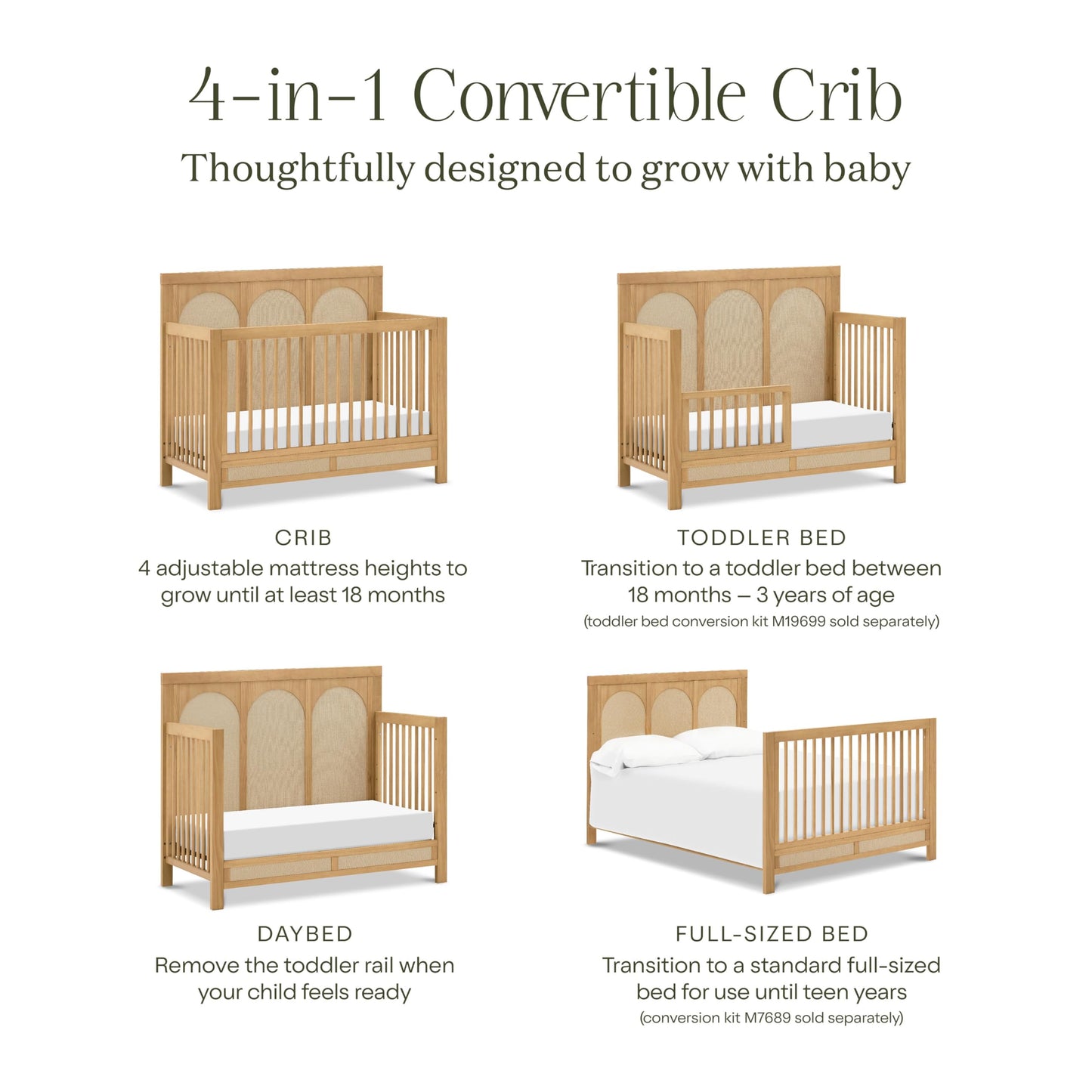 Namesake Eloise 4-in-1 Convertible Crib in French Sage Performance Sand Eco-Weave, GREENGUARD Gold Certified