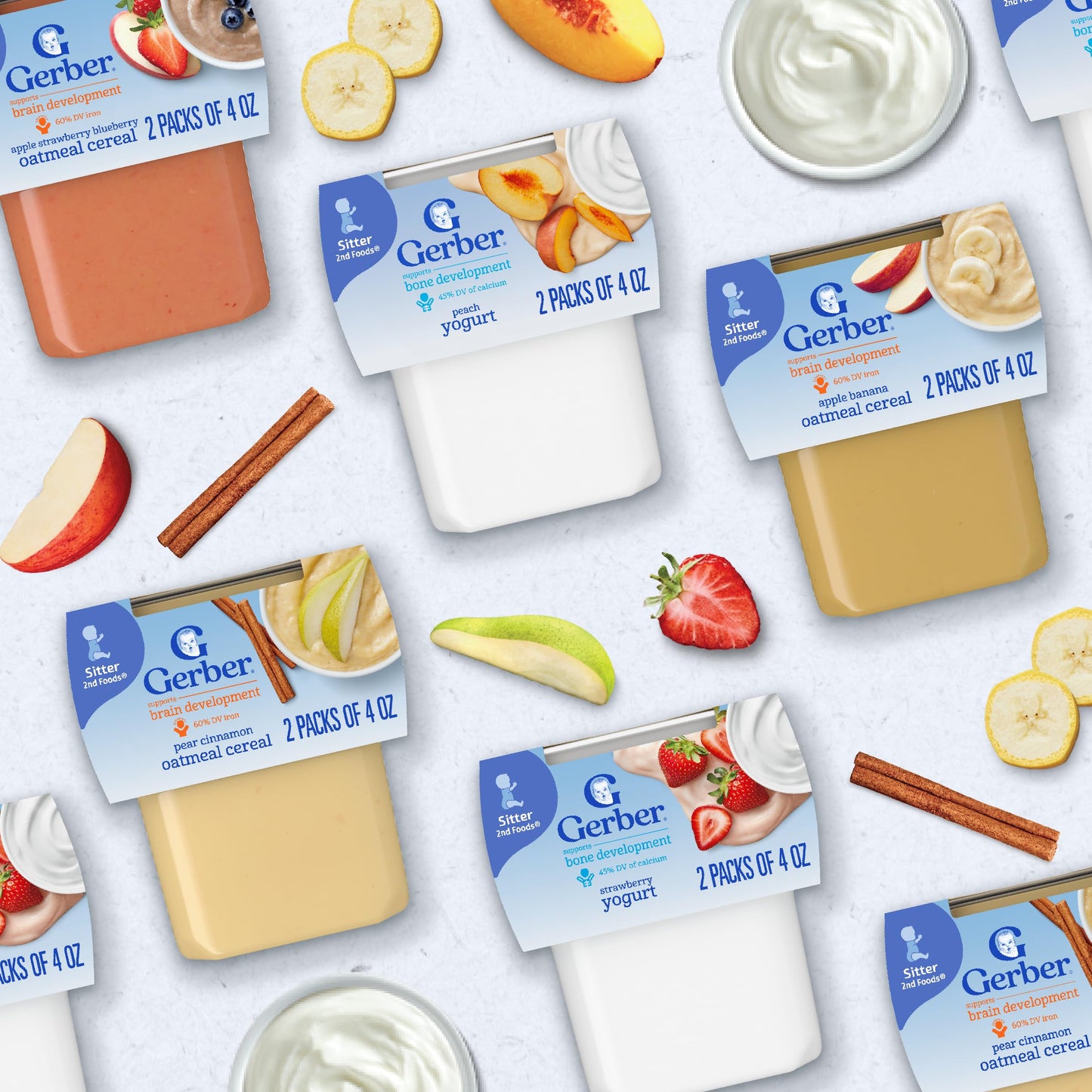 Gerber Baby Food 2nd Foods, Mixed Cereal, Pears & Cinnamon with Oatmeal Puree, 4 Ounce Tubs, 2-Pack (Pack of 8)