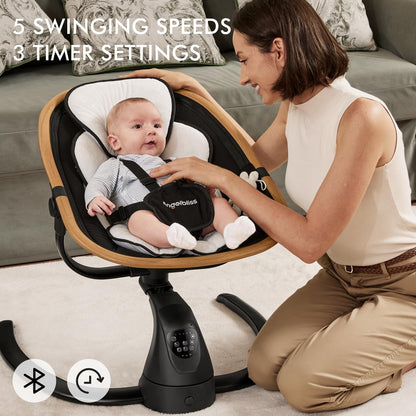 Angelbliss Baby Swing with Cry Detection, Side-to-Side Electric Swing with 5 Speeds, 180° Rotation, Indoor for Infants and Toddlers (Black)