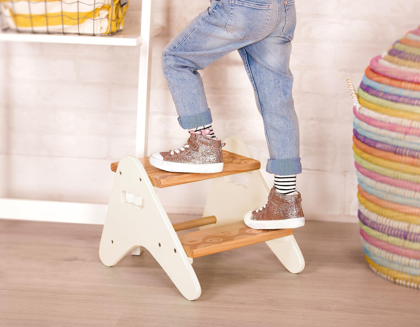 B. spaces – Step Stool For Kids – Wooden Stepping Stool – Step Stool For Bedroom, Bathroom, Kitchen – Furniture For Toddlers, Kids – 2 Years + – Peek-A-Boost - Mint