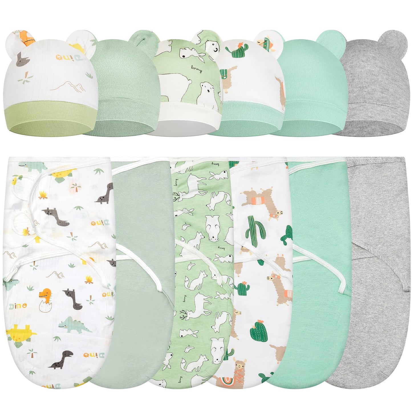 Ramede 6 Pack Baby Swaddle Blanket with Hats Sleep Swaddle for 0-3 Months Newborn Sacks Soft Cotton Wearable for Boy Girl