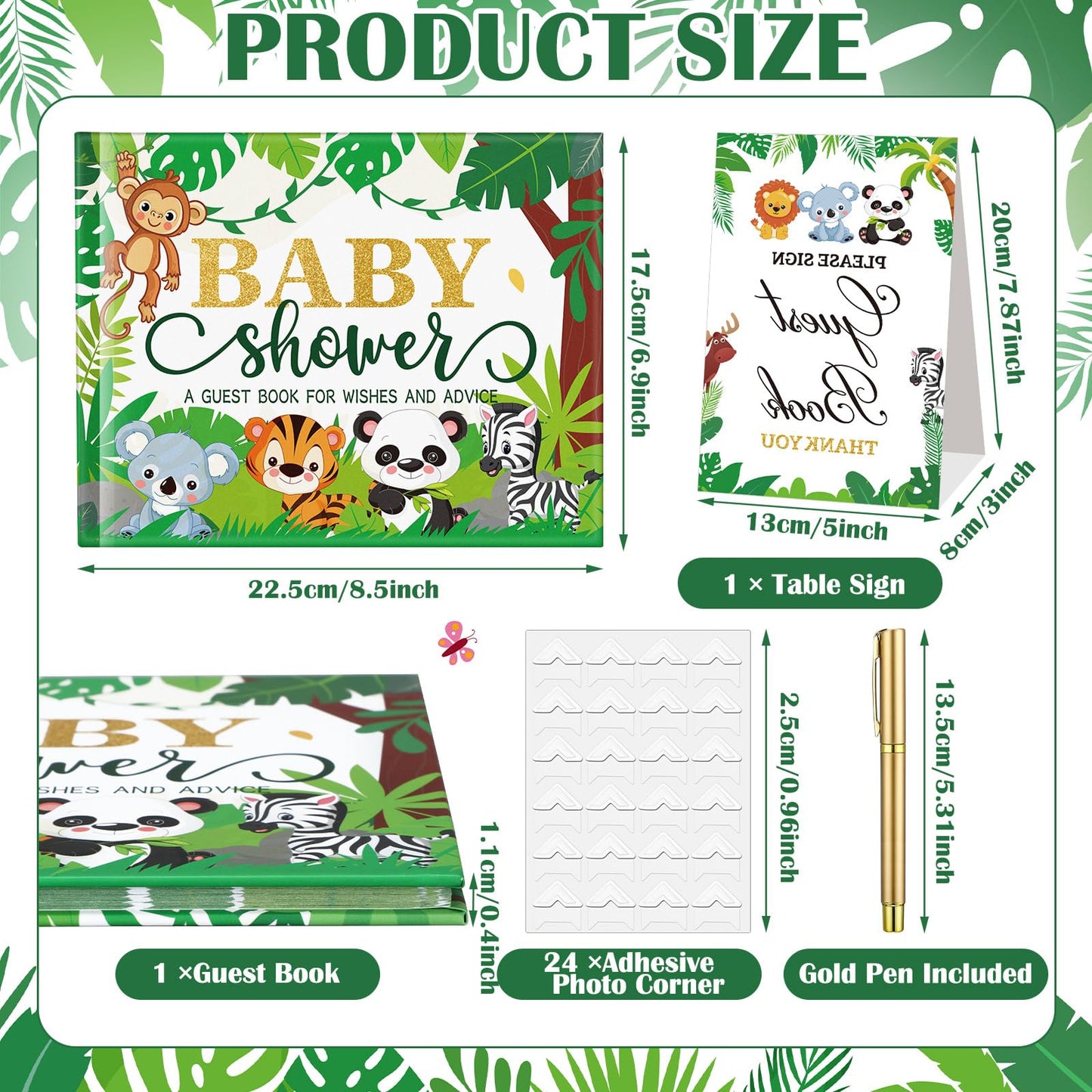 27 Pcs Butterfly Floral Baby Shower Guest Book Set Baby Shower Sign in Guest Floral Book Place Table Cards with Gold Pen Adhesive Photo Corner for Birthday Party
