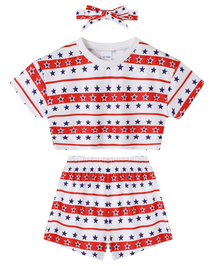 WESIDOM Toddler Girl Clothes Baby Girls Outfits 6M-5T Summer Floral Print Shirt+Shorts+Headband 3pcs Baby Clothing