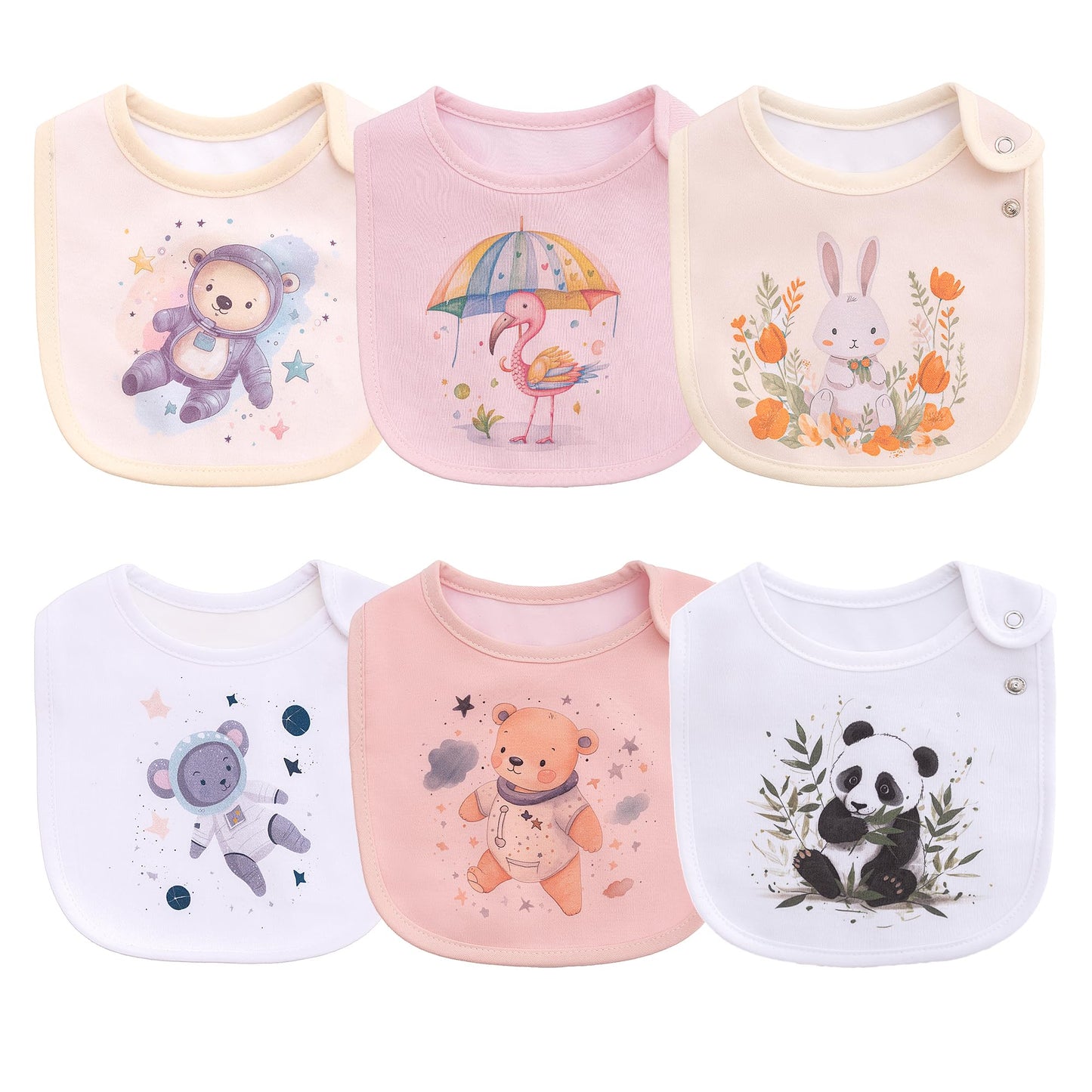 Maiwa 6 Pack Waterproof Cotton Baby Bibs for Girls Boys for Drooling Eating with Snaps
