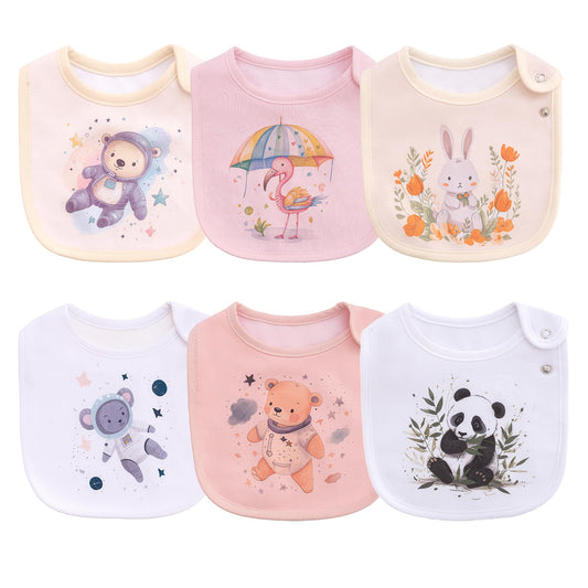Maiwa 6 Pack Waterproof Cotton Baby Bibs for Girls Boys for Drooling Eating with Snaps