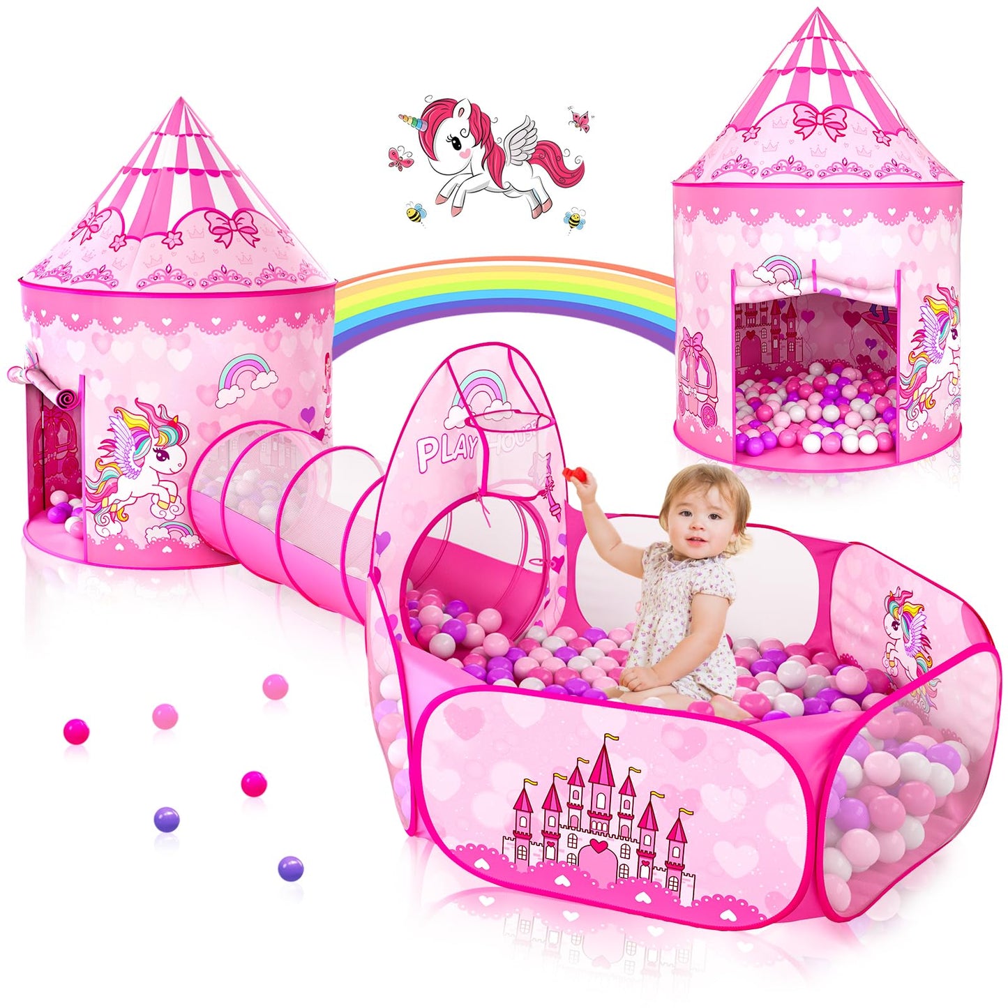 Sumbababy Kids Tent with Crawl Tunnel: Ball Pit Tent for Toddlers - Ball Pit Tunnels for Young Children - Pop Up Baby and Toddler Tent for Indoor & Outdoor