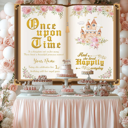 Custom Girl Birthday Backdrop Banner – Princess Fairy Tale Party Decor, Personalized Premium Photo Booth Background for Birthdays, Baby Showers – Durable, Reusable, Easy to Hang (5x7ft)