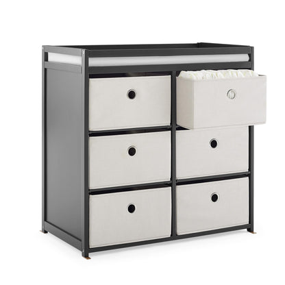 Delta Children Hayes Changing Table and Dresser for Bedroom with 6 Fabric Drawers, Charcoal Grey/Flax