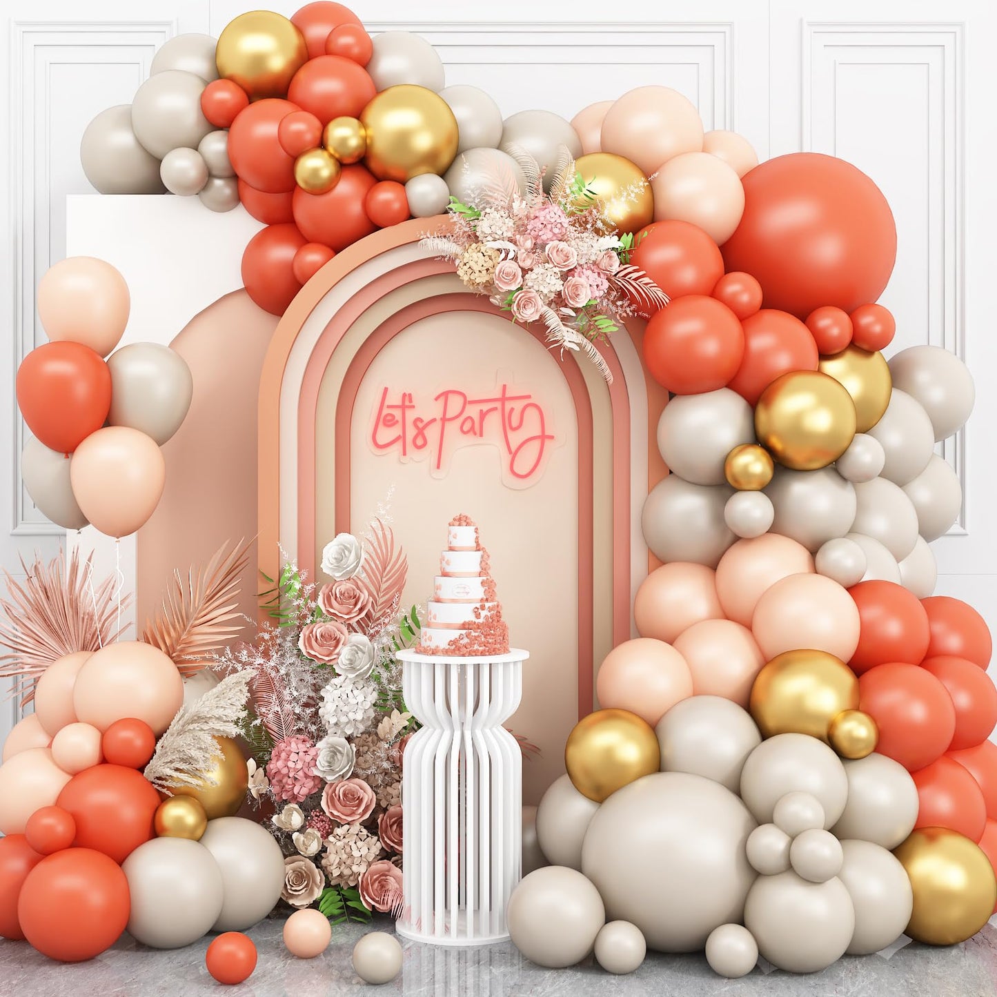 Ivory White Balloon Arch Kit,Boho Balloon Garland with Pastel Orange Cream Beige Champagne Gold White Sand Balloons for Neutral Baby Shower Wedding Boho Bridal Party Decorations