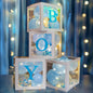 Uptotop Baby Shower Balloon Box Decorations, 4 Pcs Baby Blocks Transparent Balloon Boxes with Letters, Fairy String Lights and 36 Pcs Latex Balloons for Decor, Pink