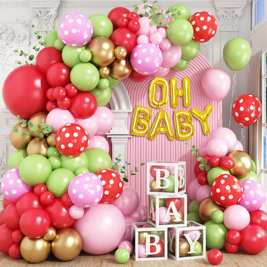 Sage Green Baby Shower Decorations,Boho Greency Neutral Balloon Arch with Oh Baby Balloon Banner Green Gold Balloons For Boy Girl Woodland Baby Shower Birthday Party Supplies