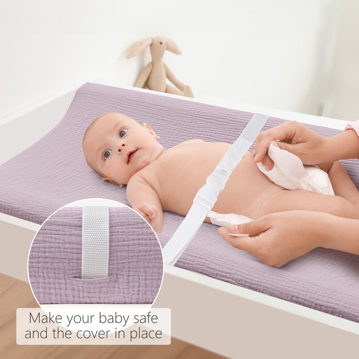 Bearmoss Changing Pad Cover, 2 Pack Muslin [100% Cotton] Diaper Changing Table Covers, 32'' x 16'' Soft Breathable Changing Pad Sheets for Unisex Baby Girls and Boys with Strap Holes (Bluemoon)