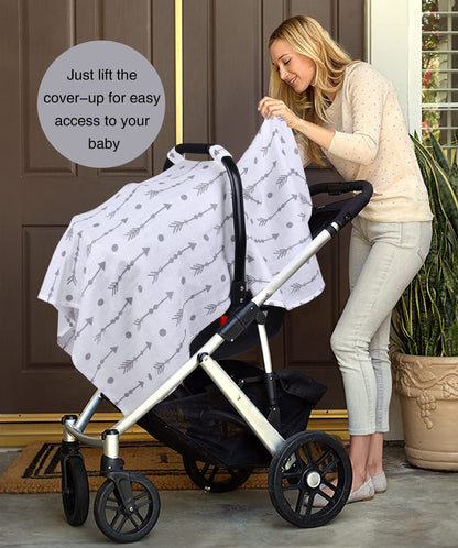 Rquite Car Seat Cover, Muslin Cotton Infant Car Seat Canopy, Breathable Baby Carrier Cover, Summer Stroller Sun Shade, Flower