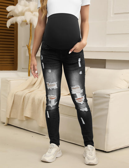 BISUAL Maternity Jeans Over The Belly Slim Stretch Maternity Pants Casual Maternity Work Pants