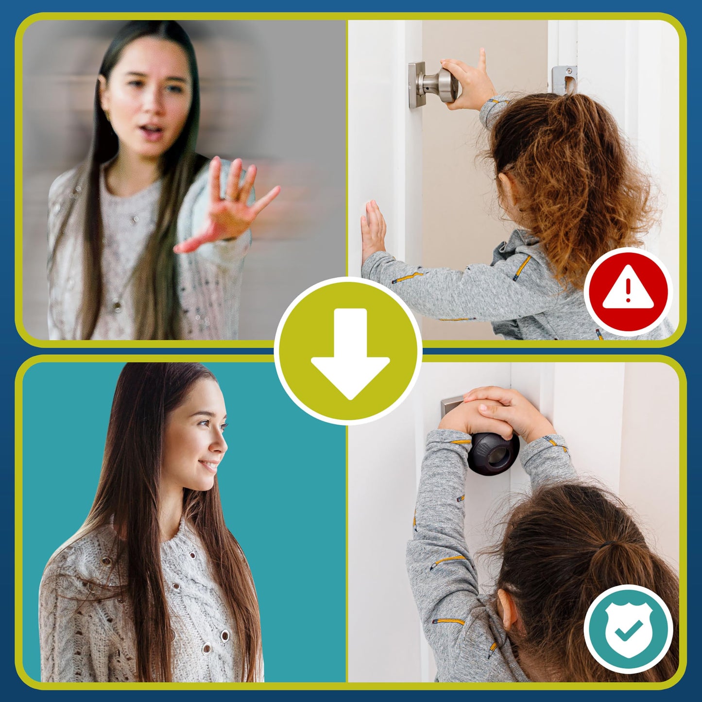 Child Safety Door Knob Cover (4 Pack) Hard-to-Remove Dual-Lock Door Handle Covers for Kids - Reusable Baby Proof Door Knob Locks - Installs Easily, No Tools Needed (White)