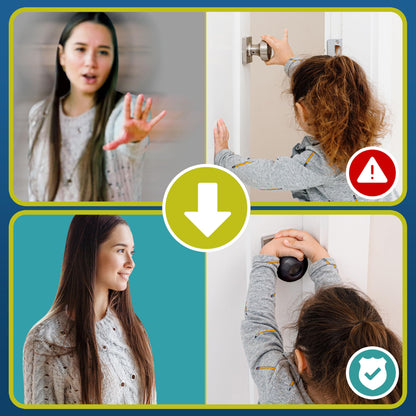 Child Safety Door Knob Cover (4 Pack) Hard-to-Remove Dual-Lock Door Handle Covers for Kids - Reusable Baby Proof Door Knob Locks - Installs Easily, No Tools Needed (White)