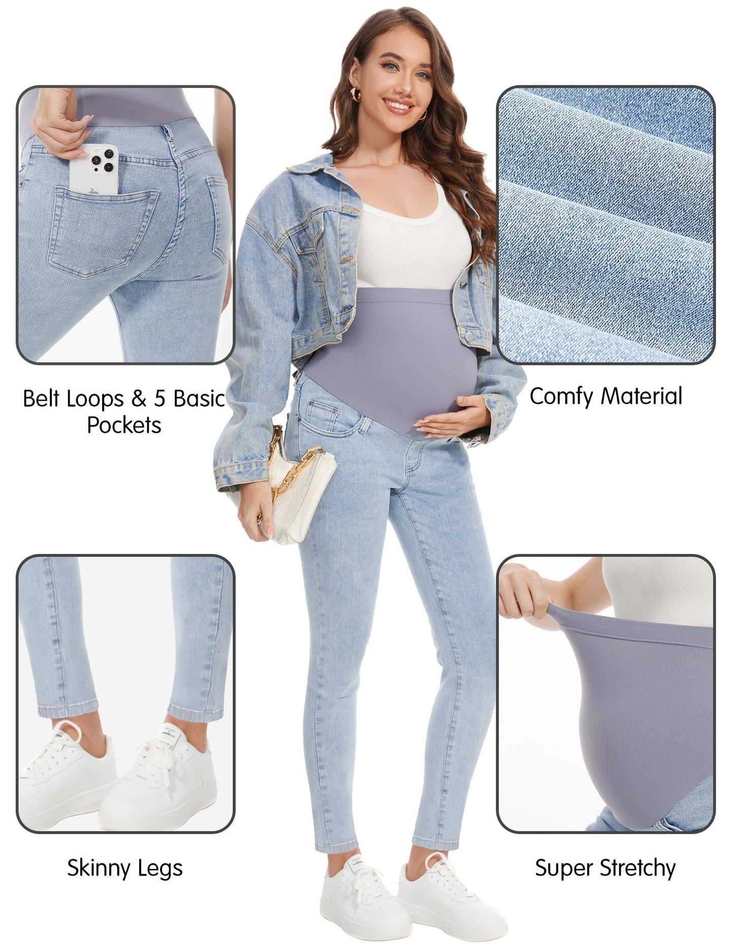 PACBREEZE Women's Maternity Jeans Over Belly Skinny Stretchy Denim Pants Comfy Slim Pregnancy Pants