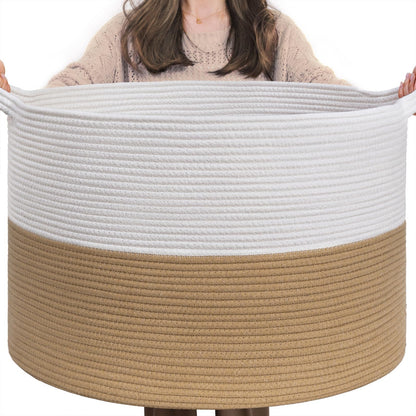 INDRESSME XXXLarge Cotton Rope Basket 21.7" x 21.7" x 13.8" Woven Baby Laundry Blanket Basket Toy Baskets with Handle Storage Comforter Cushions Thread Laundry Hamper