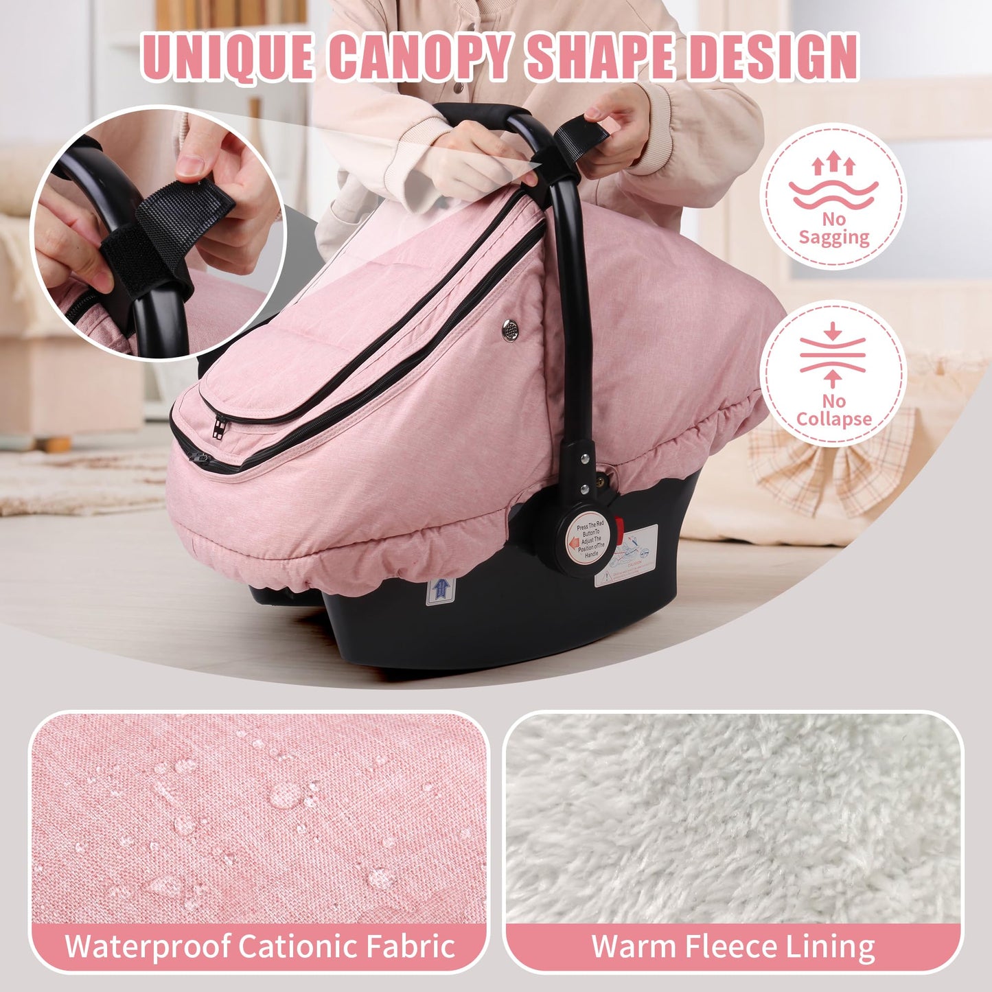 Rquite Car Seat Cover Baby, Carseat Covers Boy Girl, 2 Layers Window -Breathable Mesh & Wind/Sun Shade, Infant Car Seat Canopy Baby Carrier/Stroller Cover, Fit Spring, Fall, Winter, Cold Weather