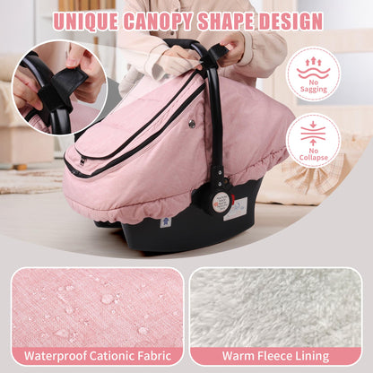 Rquite Car Seat Cover Baby, Carseat Covers Boy Girl, 2 Layers Window -Breathable Mesh & Wind/Sun Shade, Infant Car Seat Canopy Baby Carrier/Stroller Cover, Fit Spring, Fall, Winter, Cold Weather