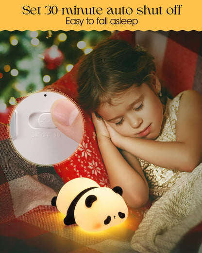 Recolte Panda Night Light for Kids - 3-Level Dimmable, Rechargeable LED Silicone Lamp | Squishy Nursery Light with Timer | Safe Night Light for Baby Room & Toddlers (Gift Box Included)