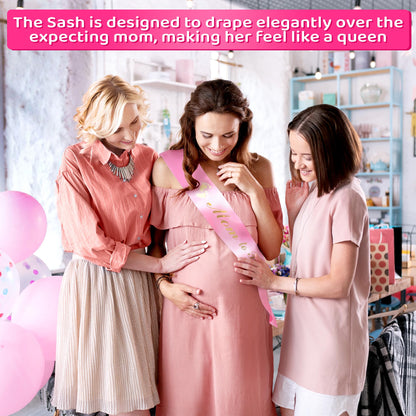 Pink Baby Shower Decorations Mom to Be Sash Baby Shower Decorations for Girl and Sash Daddy to Be Badge - Glossy Texture, Wearable Brooch, Wear-Resistant, set with Ribbon and Badge, Delicate craft