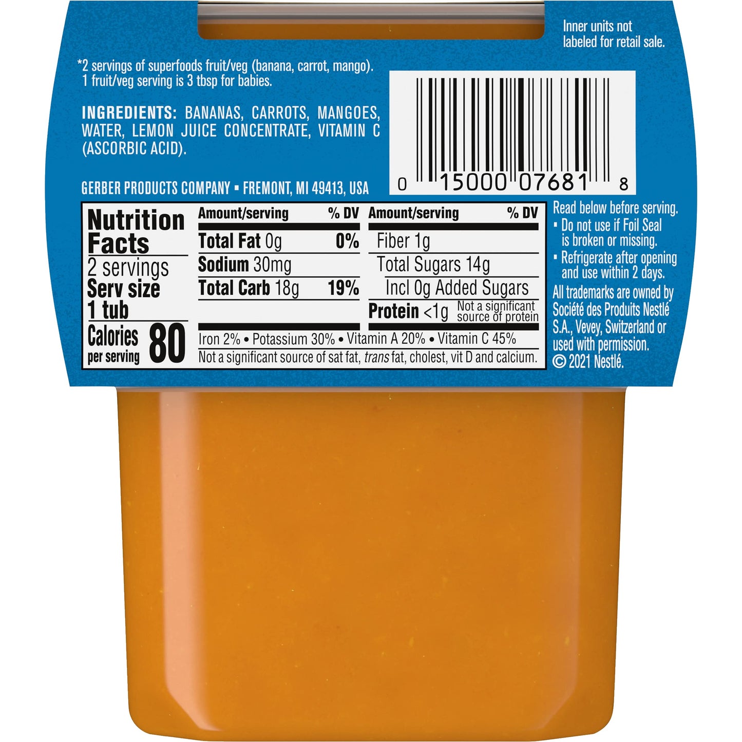 Gerber Baby Food Power Blend Apple Chicken, 4 Oz, 2 Ct Tubs