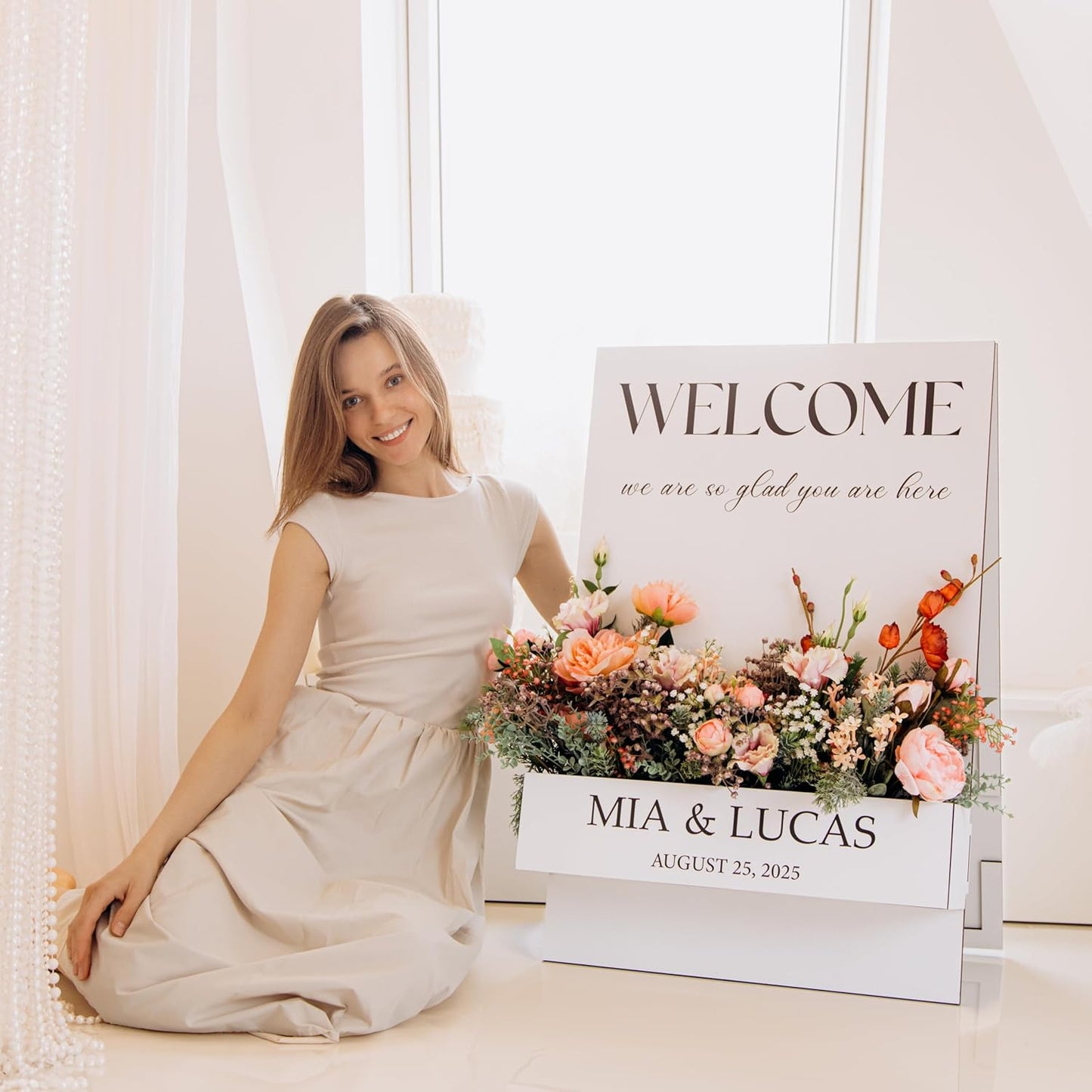 Personalized Event Welcome Sign | Personalized Wedding Welcome Sign with Flower Box – Custom Wooden Sign for Wedding, Baby or Bridal Shower, Rustic Floral Welcome Decor | Wooden Wedding Welcome Sign