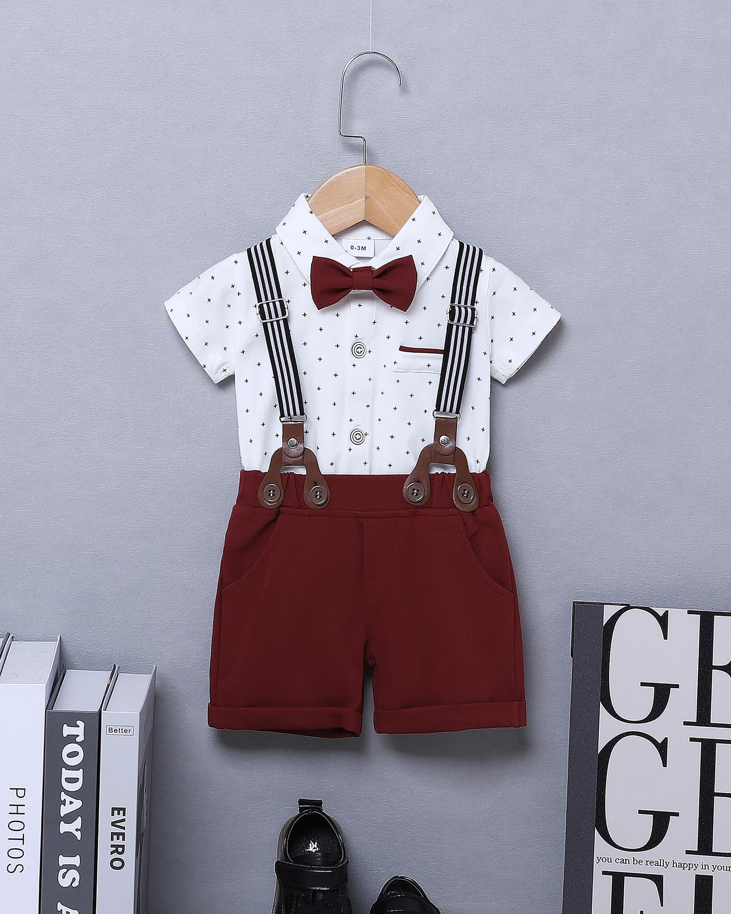 ZOEREA Baby Boy Clothes Suit Infant Short Sleeve Gentleman Outfits Dress Shirt+Bowtie+Suspender Shorts 0-18M