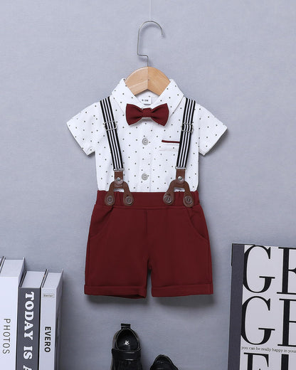 ZOEREA Baby Boy Clothes Suit Infant Short Sleeve Gentleman Outfits Dress Shirt+Bowtie+Suspender Shorts 0-18M