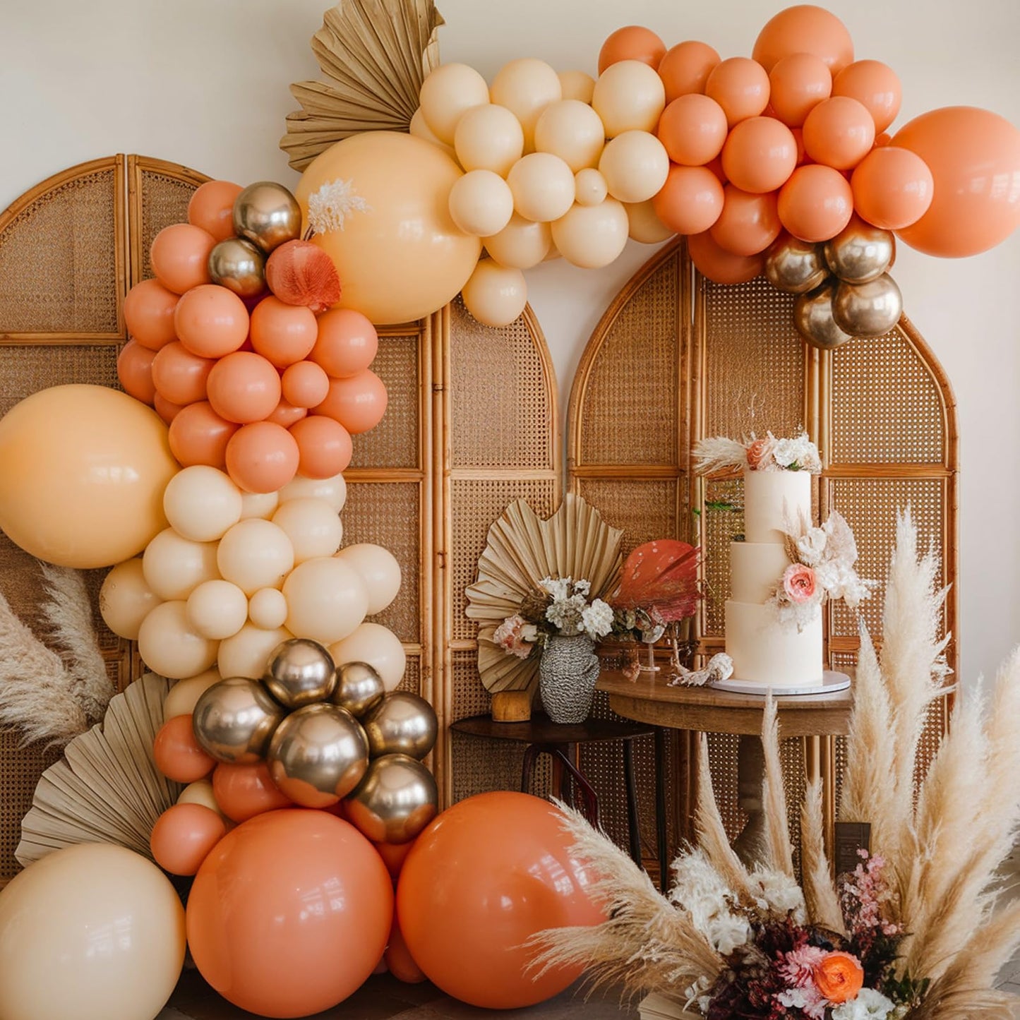 Ivory White Balloon Arch Kit,Boho Balloon Garland with Pastel Orange Cream Beige Champagne Gold White Sand Balloons for Neutral Baby Shower Wedding Boho Bridal Party Decorations