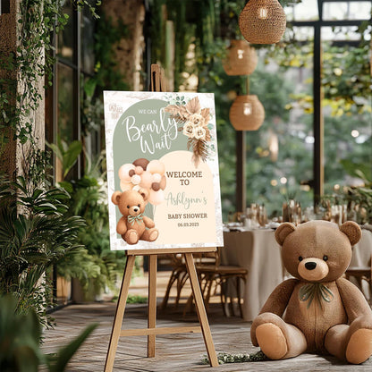 Personalized We Can Bearly Wait Baby Shower Welcome Sign, Welcome to Baby Shower Sign - Teddy Bear & Balloon Theme Décor #5