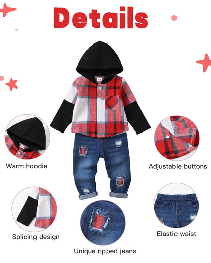NZRVAWS Baby Boy Clothes Toddler Outfit Infant 6 12 18 24 Months2 3 4T Sweatsuit Ripped Jeans Fall Winter Clothing