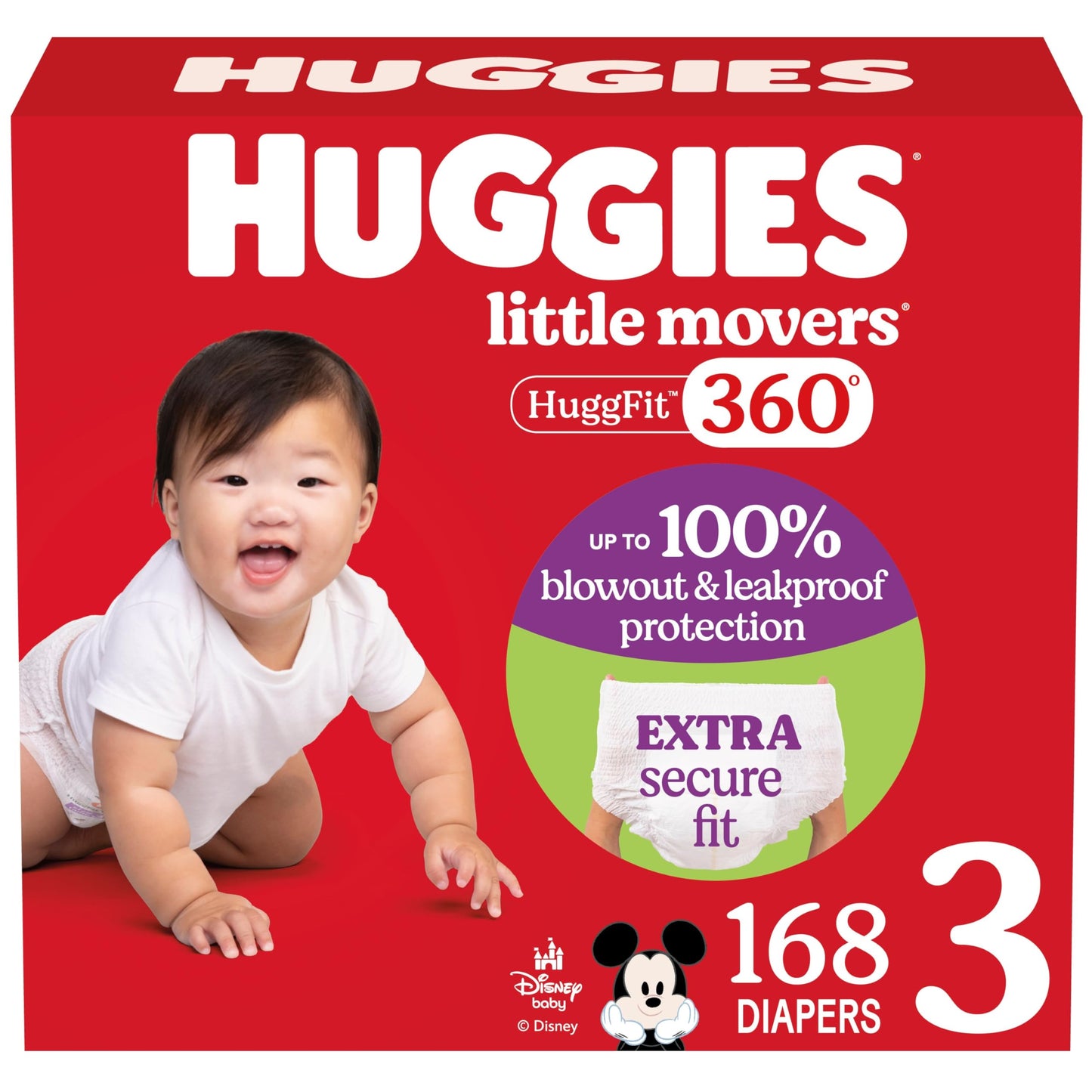 Huggies Size 4 Baby Diapers, Little Movers HuggFit 360° Baby Diapers with 360° Waistband, Size 4 (22-37 lbs), 144 Count, Packaging May Vary