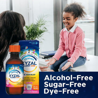 Xyzal Children's 24 Hour Allergy Relief Medicine for Kids, Levocetirizine Dihydrochloride Liquid Antihistamine, Bubble Gum, 5 Fl. oz.
