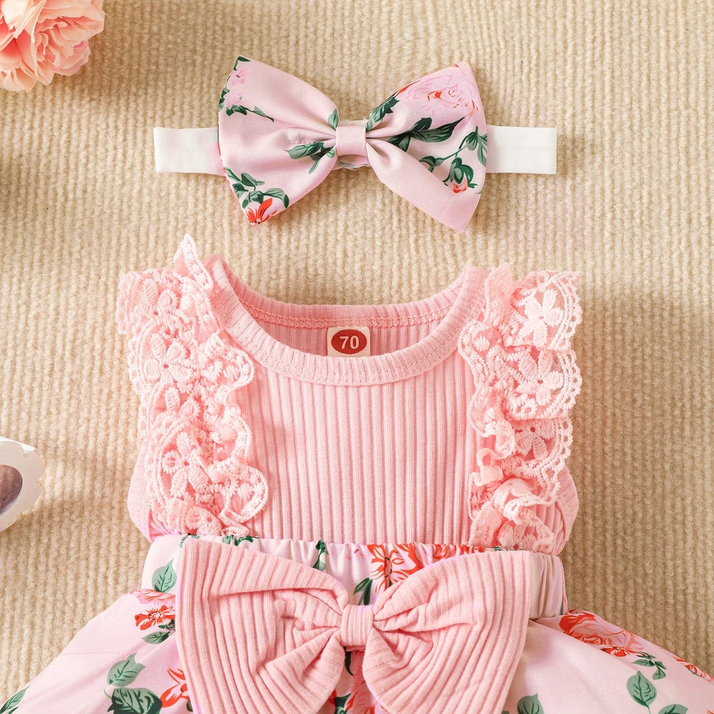 Baby Girl Clothes Newborn Romper Dress Infant Lace Ruffle Sleeveless Summer Outfits with Headband 0-12 Months