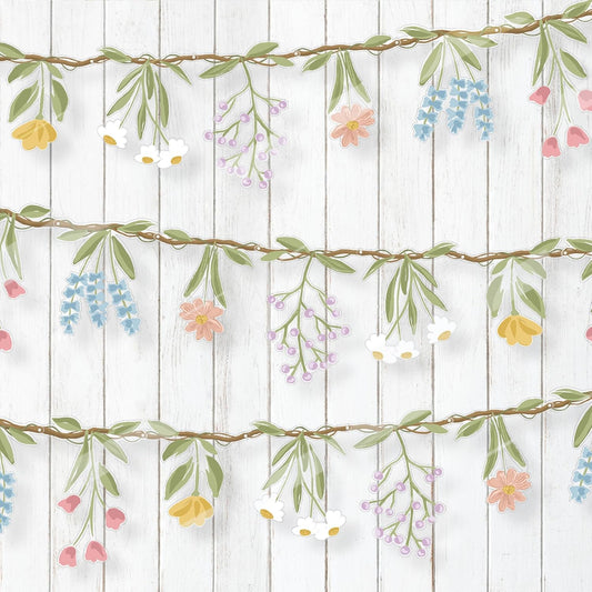 Cheerland Flower Banner Wildflower Garland for Enchanted Garden Party Woodland Theme Picnic Wedding Baby Shower Birthday Onederland Tea Party Supplies Girl Party Decorations
