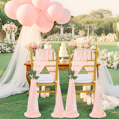 QueenDream Light Blue Sashes Chair Aisle Decorations: 24 Pack Baby Shower Chair Cover 8FT Long Tulle Draping Fabric Wedding Reception Church