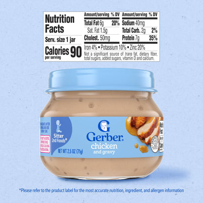 Gerber Stage 2 Baby Food, Chicken & Turkey Variety Pack Jars, Mealtime Poultry Puree, Baby Food Puree,12-Pack