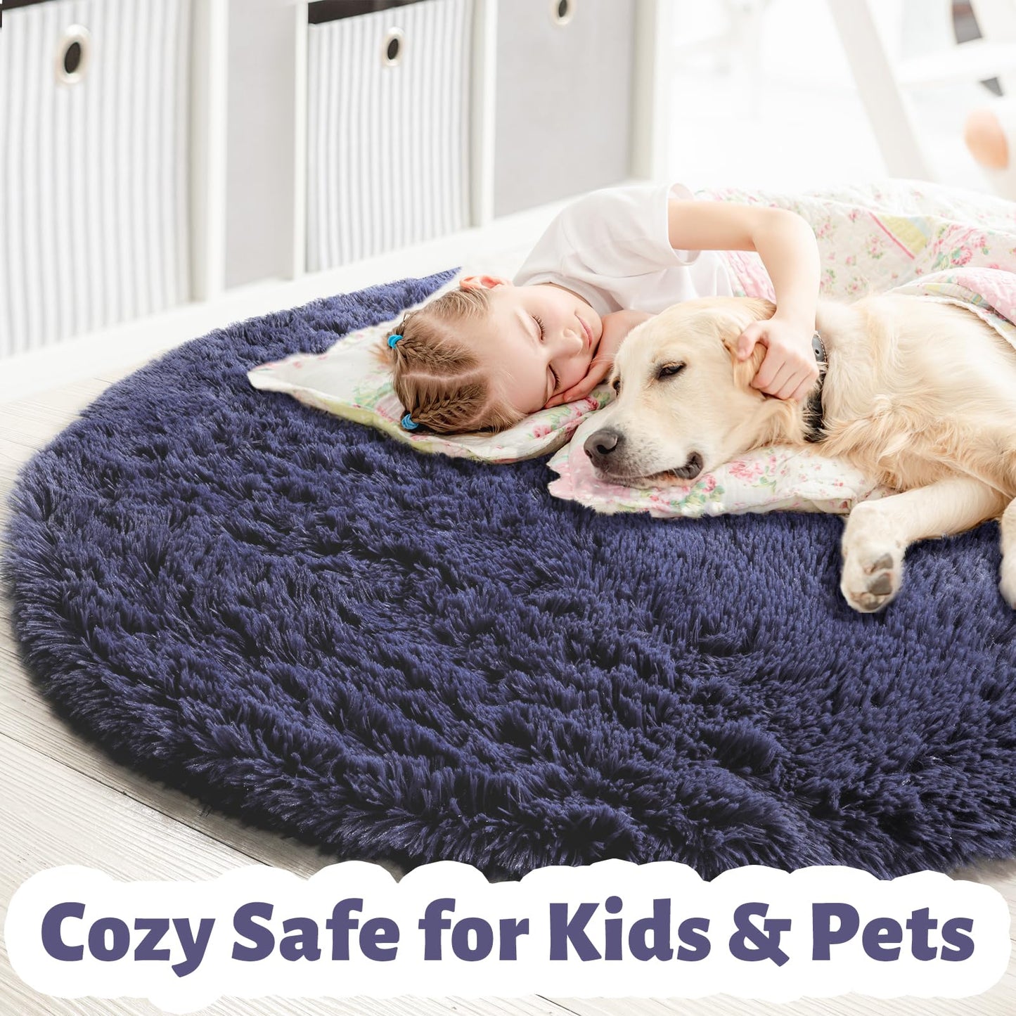 Pink Round Area Rugs 6Ft for Bedroom Living Room, Big Fluffy Shag Circle Rug for Kids Playroom, Cute Preppy Room Decor for Teen Girls, Cozy Fuzzy Furry Plush Carpets for Baby Nursery, Dorm, Classroom
