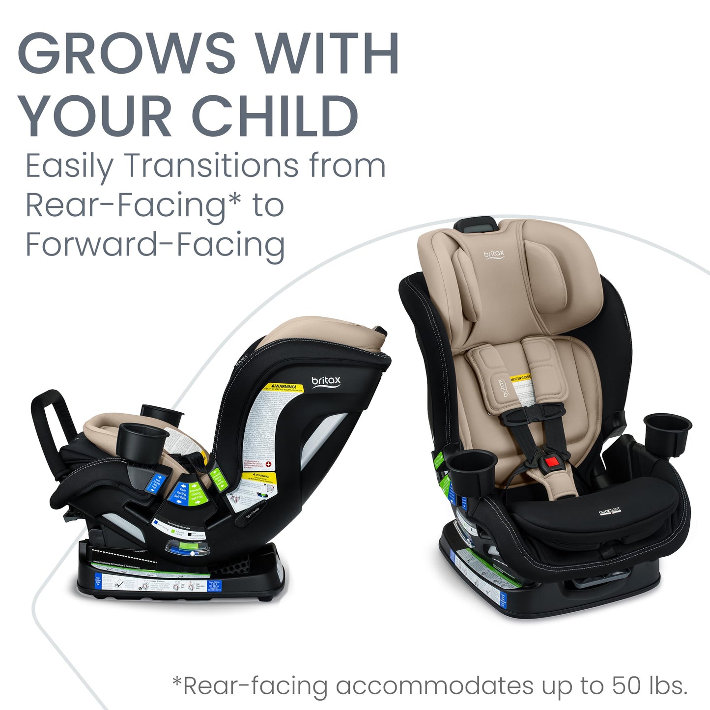 Britax Poplar S Convertible Car Seat, 2-in-1 Car Seat with Slim 17-Inch Design, ClickTight Technology, Arctic Onyx