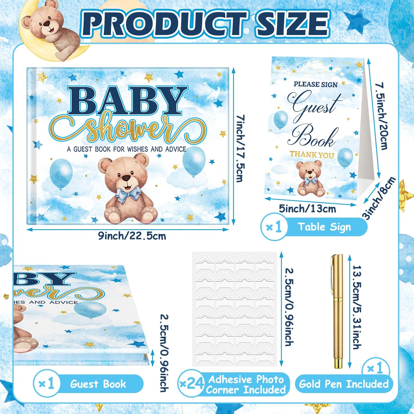 27 Pcs Butterfly Floral Baby Shower Guest Book Set Baby Shower Sign in Guest Floral Book Place Table Cards with Gold Pen Adhesive Photo Corner for Birthday Party