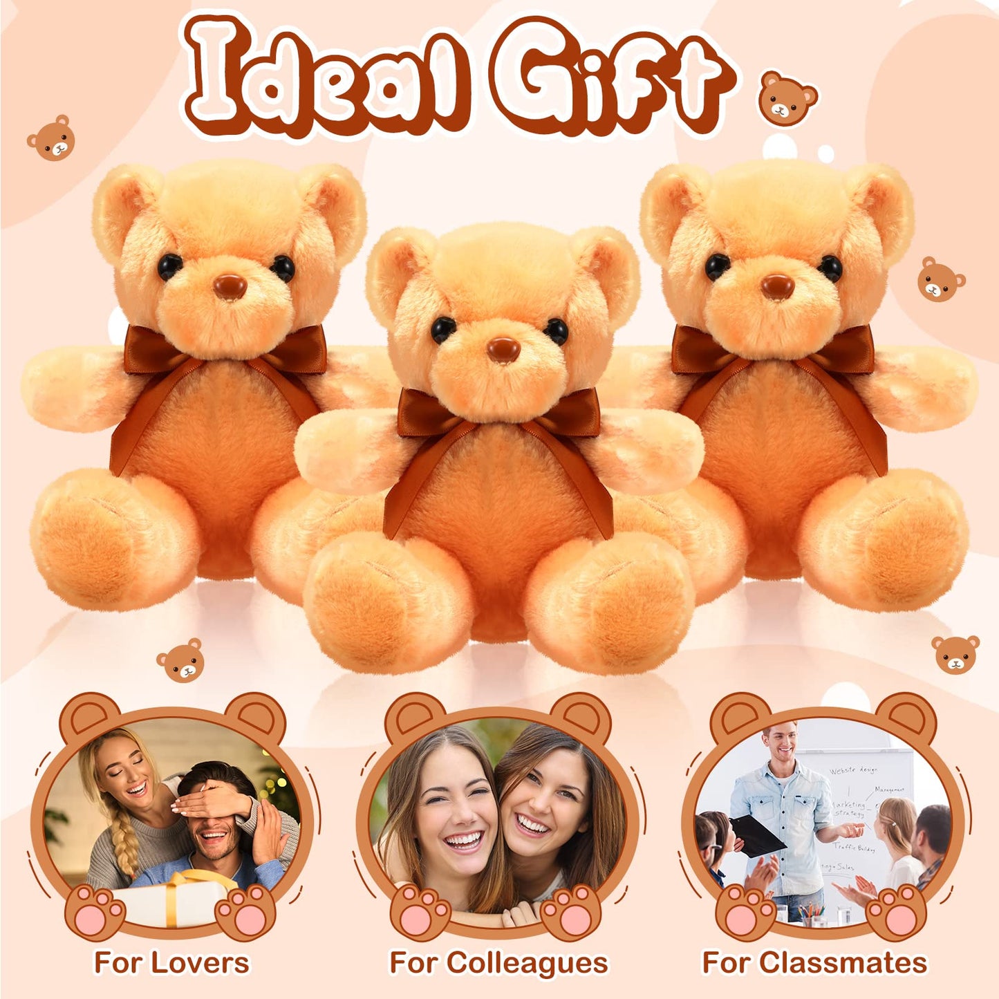 HyDren 6 Pcs Bear Stuffed Animal Plush Toys Soft Plush Dolls Bear Sleeping and Playing Toys for Baby Shower Decoration Boy(Fuzzy Style,Brown)
