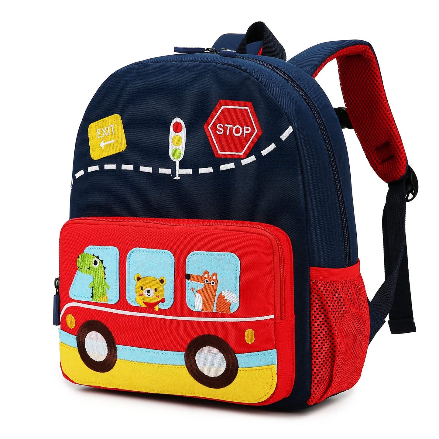 Car Dinosaur Kids Toddler Backpack for Boys and Girls Children Waterproof Preschool Bag(Red Music Party)