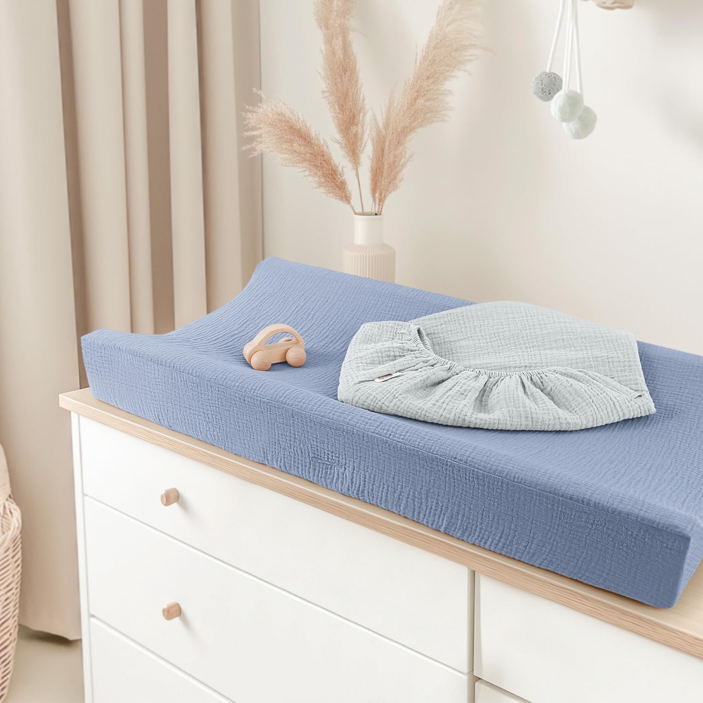 Bearmoss Changing Pad Cover, 2 Pack Muslin [100% Cotton] Diaper Changing Table Covers, 32'' x 16'' Soft Breathable Changing Pad Sheets for Unisex Baby Girls and Boys with Strap Holes (Bluemoon)