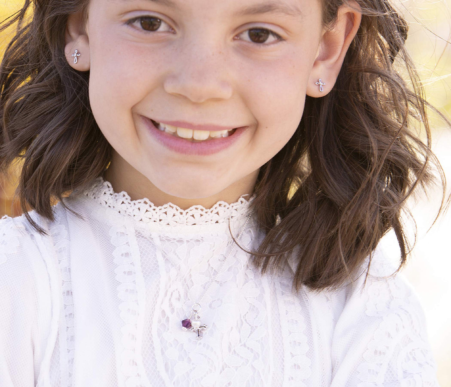 Cherished Moments Girl's 14K Dainty Gold-Plated or Sterling Silver Infinity Cross Earring with CZ and Screw Back